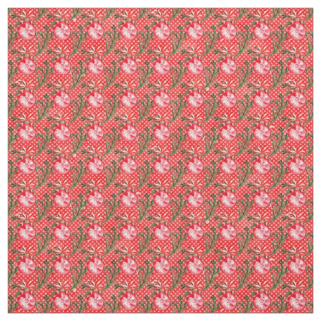 Red Christmas Baubles Fabric (Swatch)