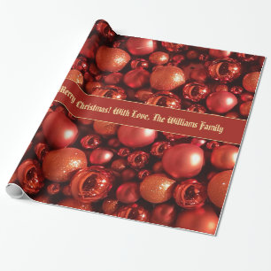 Red Christmas Baubles Pattern Add Text Wrapping Paper