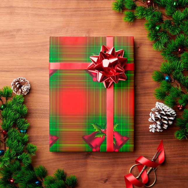 Red Christmas Bells on Tartan Wrapping Paper (Creator Uploaded)