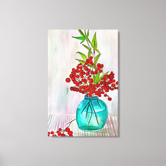Red Christmas Berries watercolor fine art Canvas Print (Front)