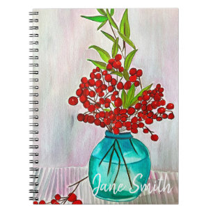 Red Christmas Berries watercolor fine art Notebook