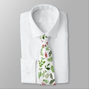 Red Christmas Berry Holly Leaves Pattern Holiday Tie