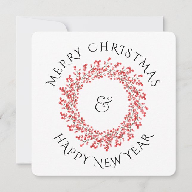 Red Christmas Berry Wreath  &  Holiday Photo  (Front)