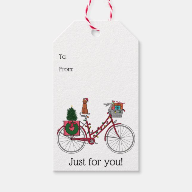 Red Christmas Bike Gift Tags (Front)