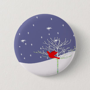 Red Christmas Bird 6 Cm Round Badge