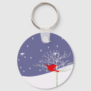 Red Christmas Bird Key Ring