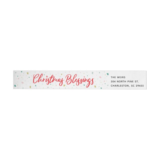 Red Christmas Blessings and Winter Stars Wrap Around Label (Individual)