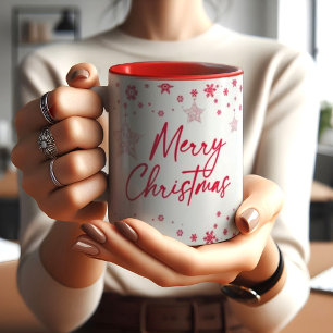 Red Christmas Border Snowflakes & Star Ornaments Mug