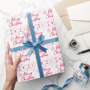 Red Christmas Border Snowflakes & Star Ornaments Wrapping Paper