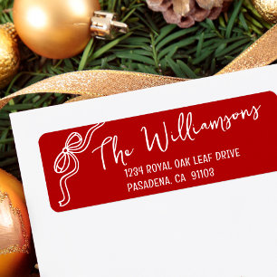 Red Christmas Bow Hand Drawn Doodle Script Address