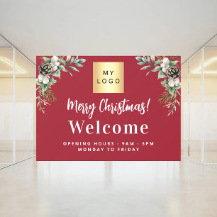 Red Christmas business logo welcome opening hours