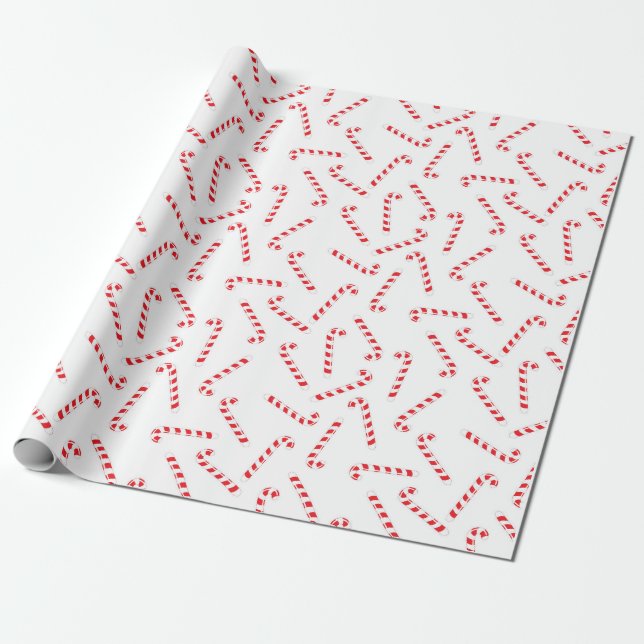 Red Christmas Candy Cane  Wrapping Paper (Unrolled)