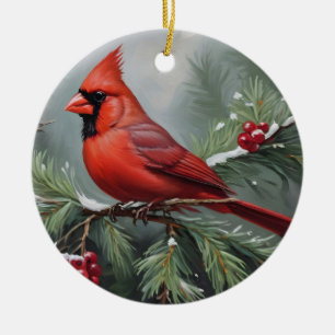 Red christmas cardinal ceramic tree decoration