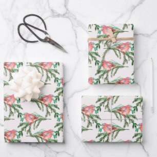 Red Christmas Cardinal On Pine Branches Wrapping Paper Sheet
