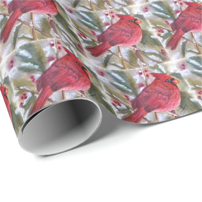 RED CHRISTMAS CARDINAL WRAPPING PAPER (Roll Corner)