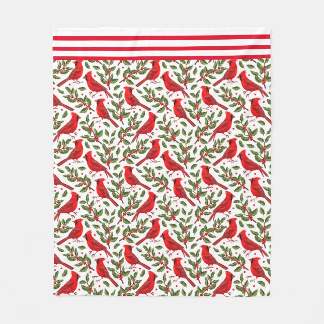 Red Christmas Cardinals  Fleece Blanket (Front)