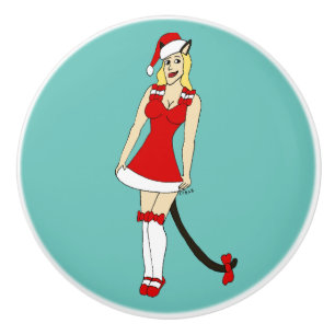 Red Christmas catgirl Ceramic Knob