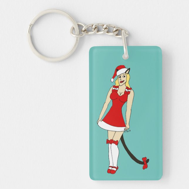 Red Christmas catgirl Key Ring (Front)
