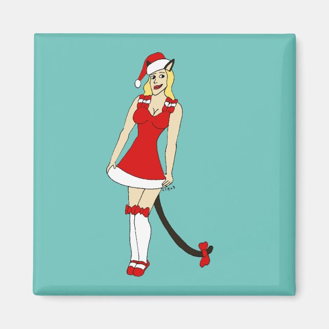 Red Christmas catgirl Magnet (Front)