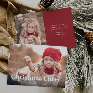 Red Christmas Cheer Two Photo Holiday Card