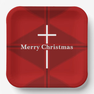 Red Christmas Christian Cross Paper Plate