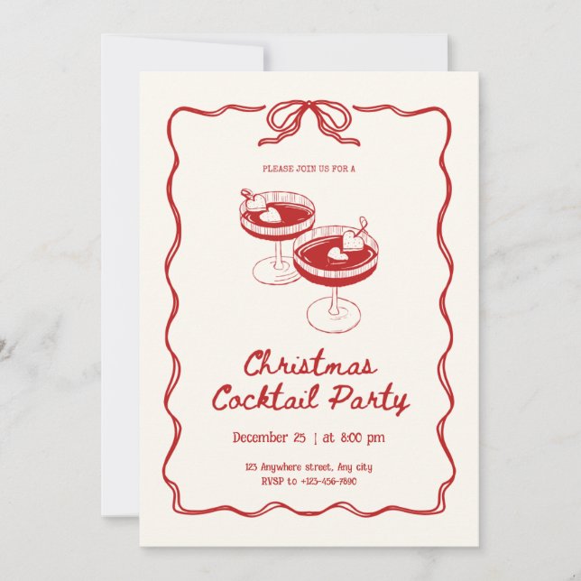 Red Christmas Cocktail Party Invitation (Front)