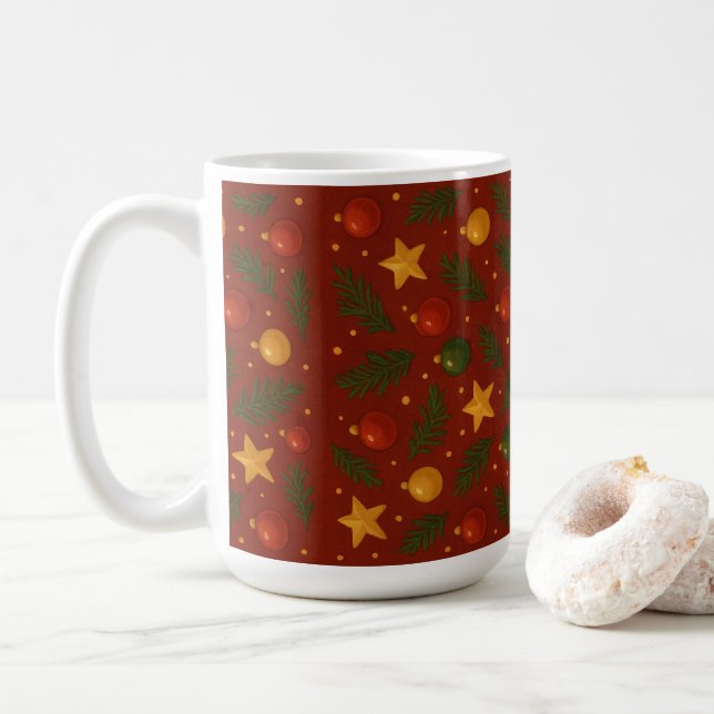 Red Christmas Coffee Mug – Classic Holiday Gift  (With Donut)