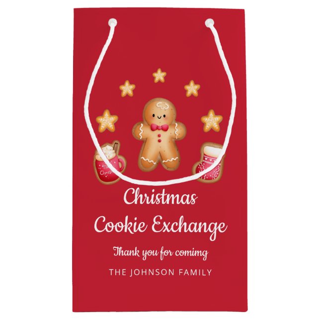 Red Christmas Cookie Exchange Cute Gingerbread Man Small Gift Bag (Back)