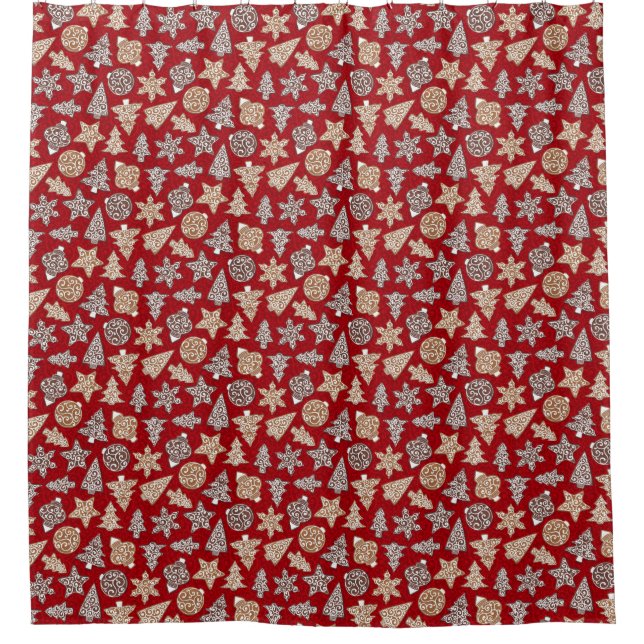 Red Christmas Cookies Shower Curtain (Front)