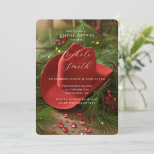 Red Christmas Cowboy Hat Bridal Shower Invitation