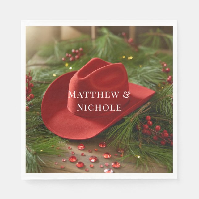 Red Christmas Cowboy Hat Wedding Napkin (Front)
