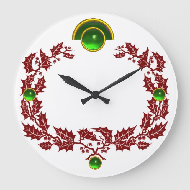 RED CHRISTMAS CROWN WITH HOLLY BERRIES , EMERALDS LARGE CLOCK (Front)