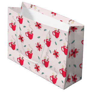 Red Christmas Cup   poinsettia flowers Large Gift Bag