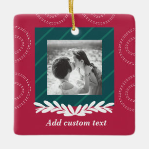 Red christmas customisable photo ceramic ornament