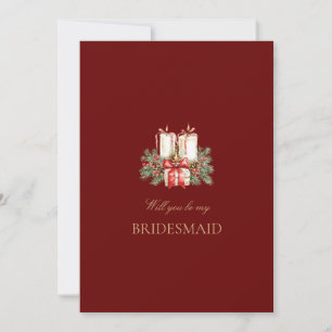 Red Christmas Decor Bridesmaid Proposal Card 