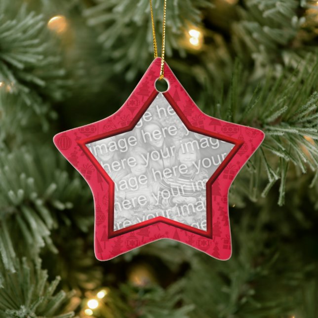 Red Christmas Decorative Star Photo Ceramic Tree Decoration (Tree)