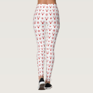 Red Christmas Deer Heads with Snowflakes Pattern Leggings