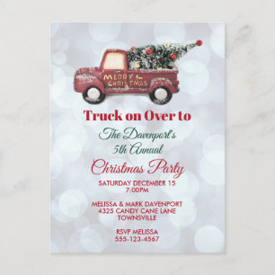 Red Christmas Delivery Truck with Xmas Tree Party Postcard