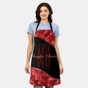 RED CHRISTMAS DISCO SHIMMER CUSTOM MONOGRAM APRON