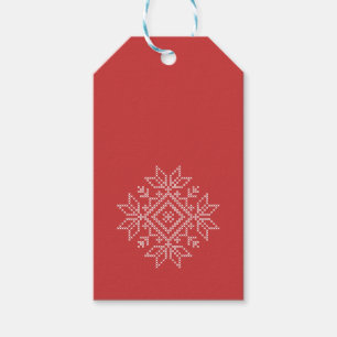 Red christmas embroidery snowflake art gift tags