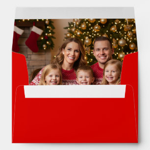 Red Christmas envelopes with custom photo in liner