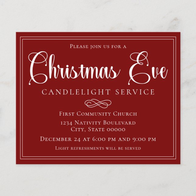Red Christmas Eve Candlelight Service Budget Flyer (Front)