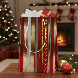 Red Christmas Fa La La Pattern#27 ID1009 Medium Gift Bag
