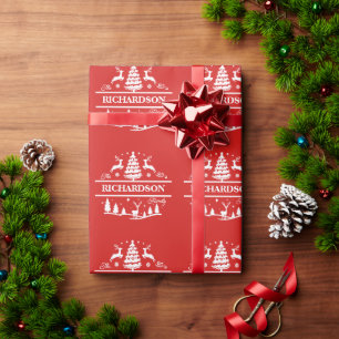 Red Christmas Family Name   Personalized Name Wrapping Paper