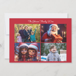 Red Christmas Family Photo Card With Message