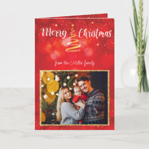 Red Christmas Family Photo Folded Holiday Card