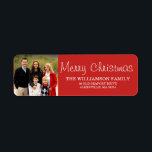 Red Christmas Family  Photo Return Address Labels<br><div class="desc">Holiday red background perfectly frames your favourite family photo. White lettering wishes your friends and family Merry Christmas. Very easy to insert your own photo and customise the text.</div>