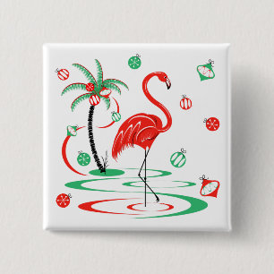 Red Christmas Flamingo Baubles button square