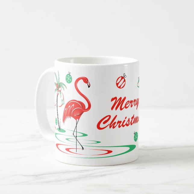 Red Christmas Flamingo Baubles Christmas mug (Front Left)