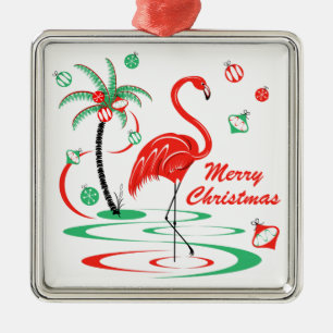 Red Christmas Flamingo Baubles Christmas square Metal Tree Decoration